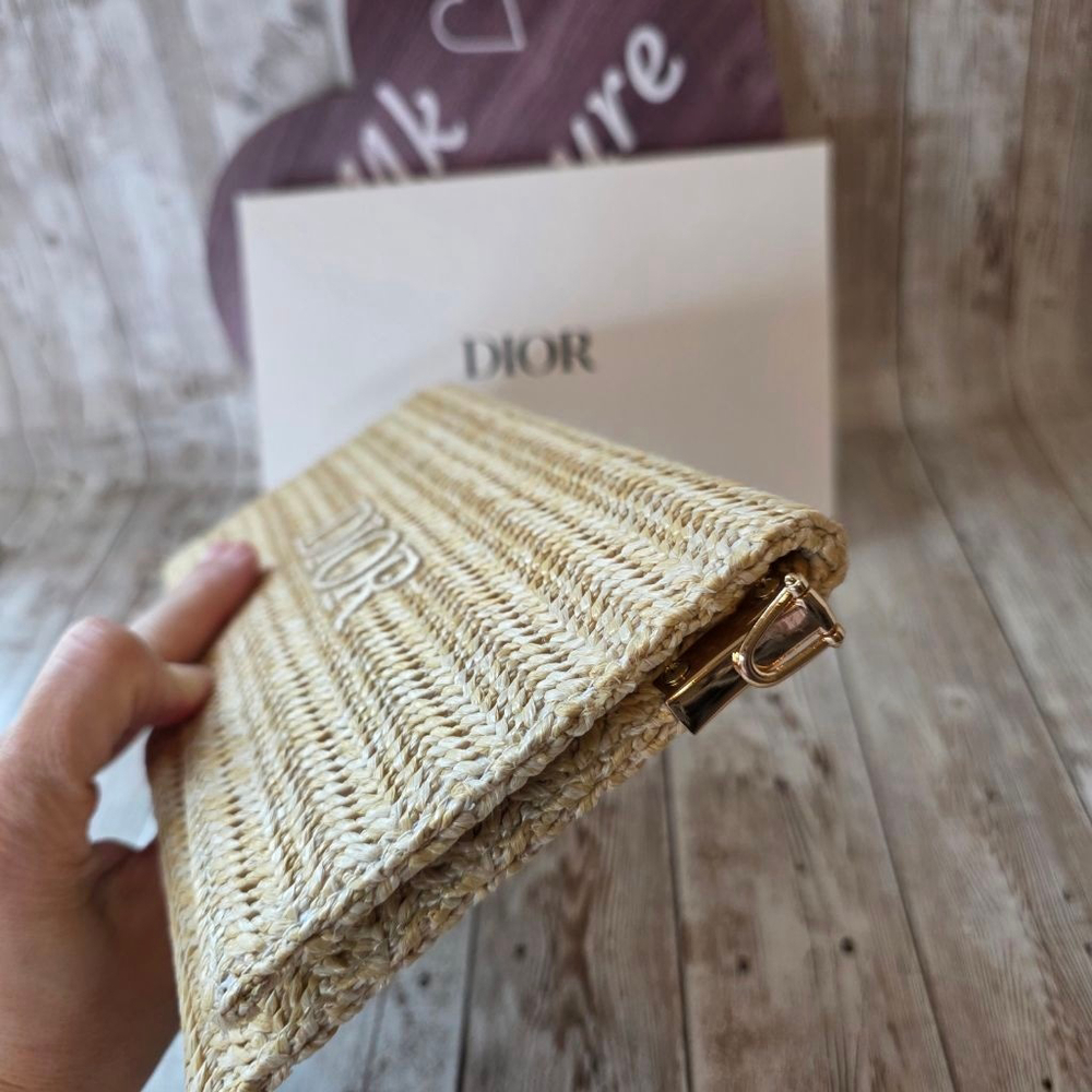 Dior Beige Woven Clutch with Pearl Strap NWOT - Picture 4 of 11